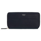 Front product shot of the Oroton Avery Slim Zip Wallet in Denim Blue and Soft Pebble Leather for Women