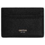 Front product shot of the Oroton Inez Credit Card Sleeve in Black and Soft Saffiano Leather for Women