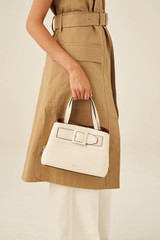 Oroton Avery Small Three Pocket Day Bag in Cream and Soft Pebble Leather for Women