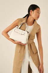 Oroton Avery Small Three Pocket Day Bag in Cream and Soft Pebble Leather for Women