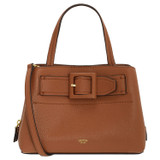 Front product shot of the Oroton Avery Small Three Pocket Day Bag in Toffee and Soft Pebble Leather for Women
