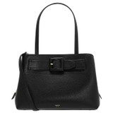 Front product shot of the Oroton Avery Three Pocket Day Bag in Black and Soft Pebble Leather for Women