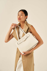 Oroton Avery Three Pocket Day Bag in Cream and Soft Pebble Leather for Women