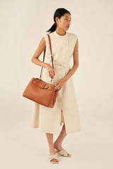 Oroton Avery Three Pocket Day Bag in Toffee and Soft Pebble Leather for Women