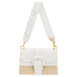 Front product shot of the Oroton Frida Collectable Medium Satchel in Nat/Paper White and Woven Straw and Smooth Leather for Women