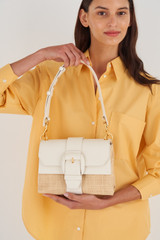 Oroton Frida Collectable Medium Satchel in Nat/Paper White and Woven Straw and Smooth Leather for Women