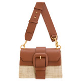 Front product shot of the Oroton Frida Collectable Mini Satchel in Natural/Brandy and Woven Straw and Smooth Leather for Women