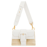 Front product shot of the Oroton Frida Collectable Mini Satchel in Nat/Paper White and Woven Straw and Smooth Leather for Women