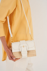 Oroton Frida Collectable Mini Satchel in Nat/Paper White and Woven Straw and Smooth Leather for Women