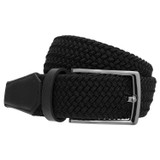 Front product shot of the Oroton Hugo Woven Elastic Belt in Black and Saffiano Leather With Woven Elastic for Men