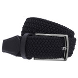 Front product shot of the Oroton Hugo Woven Elastic Belt in Ink and Saffiano Leather With Woven Elastic for Men