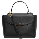 Front product shot of the Oroton Inez Medium Satchel in Black and Shiny Soft Saffiano for Women