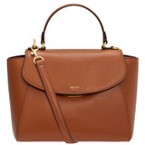 Front product shot of the Oroton Inez Medium Satchel in Cognac and Shiny Soft Saffiano for Women