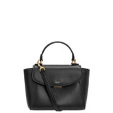Front product shot of the Oroton Inez Small Satchel in Black and Shiny Soft Saffiano for Women
