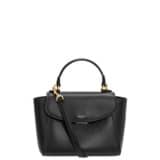 Front product shot of the Oroton Inez Small Satchel in Black and Shiny Soft Saffiano for Women