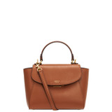 Front product shot of the Oroton Inez Small Satchel in Cognac and Shiny Soft Saffiano for Women