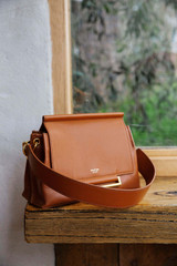 Detail product shot of the Oroton Elm Small Day Bag in Brandy and Pebble Leather With Smooth Leather Trim for Women
