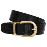 Front product shot of the Oroton Inez Reversible Belt in Black/Black and Saffiano for Women