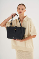 Oroton Dylan Small Tote in Black and Pebble Leather for Women