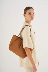 Oroton Dylan Small Tote in Tan and Pebble Leather for Women