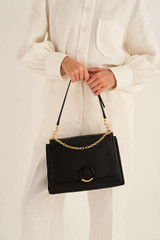 Oroton Elina Satchel in Black and Pebble Leather for Women