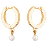 Front product shot of the Oroton Esme Pearl Hoops in Gold/White and 925 Sterling Silver Base With 18CT Gold Plating for Women
