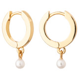 Front product shot of the Oroton Esme Pearl Hoops in Gold/White and 925 Sterling Silver Base With 18CT Gold Plating for Women