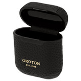 Front product shot of the Oroton Dylan Airpods Case in Black and Pebble Leather for Women
