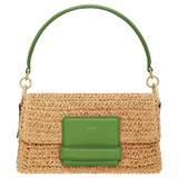 Front product shot of the Oroton Alva Collectable Day Bag in Nat/Grass Green and Smooth Leather and Crocheted Straw for Women