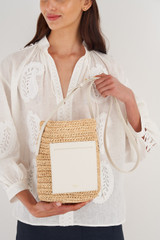 Oroton Jensen Bucket in Nat/Paper White and Smooth Leather and Crocheted Straw for Women