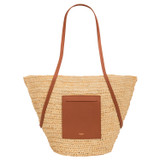 Front product shot of the Oroton Jensen Tote in Natural/Brandy and Smooth Leather and Crocheted Straw for Women