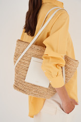 Oroton Jensen Tote in Nat/Paper White and Smooth Leather and Crocheted Straw for Women