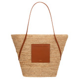 Front product shot of the Oroton Jensen XL Tote in Natural/Brandy and Smooth Leather and Crocheted Straw for Women