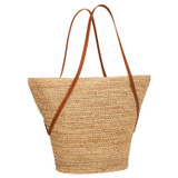 Oroton Jensen XL Tote in Natural/Brandy and Smooth Leather and Crocheted Straw for Women