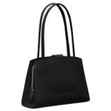 Back product shot of the Oroton Audrey Small Three Pocket Day Bag in Black and Saffiano and Smooth Leather for Women