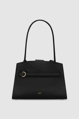 Front product shot of the Oroton Audrey Small Three Pocket Day Bag in Black and Saffiano and Smooth Leather for Women