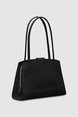 Back product shot of the Oroton Audrey Small Three Pocket Day Bag in Black and Saffiano and Smooth Leather for Women