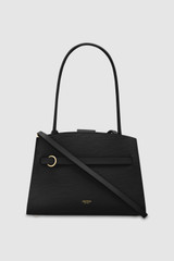 Front product shot of the Oroton Audrey Small Three Pocket Day Bag in Black and Saffiano and Smooth Leather for Women