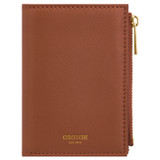Front product shot of the Oroton Imogen Mini 10 Credit Card Zip Wallet in Brandy and Smooth Leather for Women