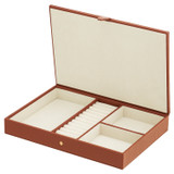 Internal product shot of the Oroton Indi Large Jewellery Box in Brandy and Pebble Leather for Women