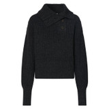 Front product shot of the Oroton Button Detail Rib Collar Knit in Dark Charcoal and 100% Wool for Women