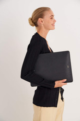 Oroton Anika 15" Laptop Sleeve in Black and Pebble leather for Women