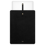 Internal product shot of the Oroton Anika 15" Laptop Sleeve in Black and Pebble leather for Women
