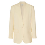 Front product shot of the Oroton Collarless Blazer in Lemon Butter and 58% Viscose, 42% Linen for Women