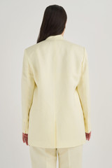 Front product shot of the Oroton Collarless Blazer in Lemon Butter and 58% Viscose, 42% Linen for Women