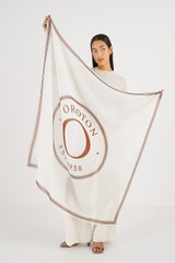 Oroton Eve Scarf in Cream/Cognac and 59% Linen, 41% Cotton for Women