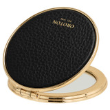Oroton Eve Round Mirror in Black and Pebble leather for Women