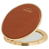 Front product shot of the Oroton Eve Round Mirror in Cognac and Pebble leather for Women