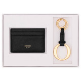 Front product shot of the Oroton Eve Credit Card Sleeve And O Keyring Set in Black and Pebble leather for Women
