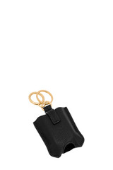 Internal product shot of the Oroton Eve Hand Sanitiser Keyring in Black and Pebble leather for Women